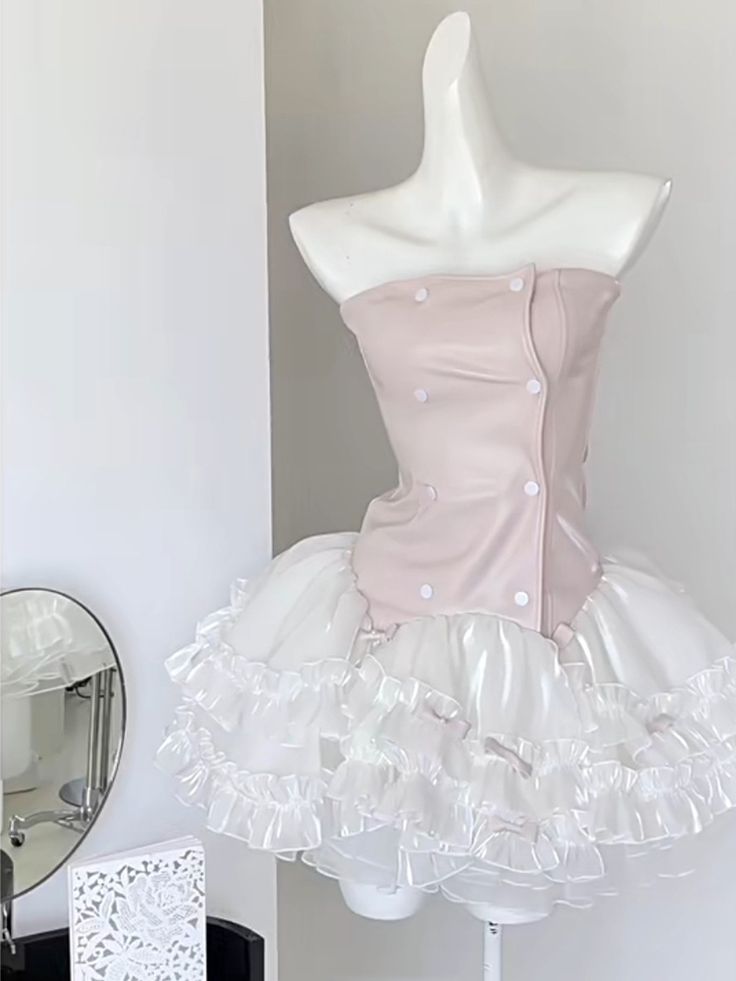 Vestido corto de fiesta con tutú, volantes y corsé de cuero sintético rosa, corte A, único, para regreso a casa y cumpleaños, GG3101