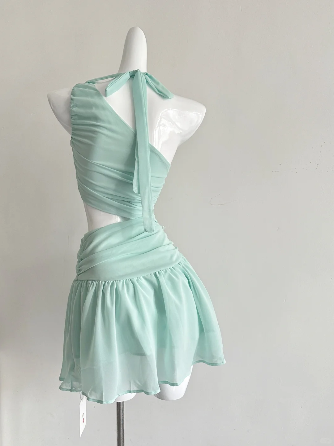Vestido de fiesta corto de gasa azul Tiffany, corte A, un hombro, único, para regreso a casa y cumpleaños GG3105