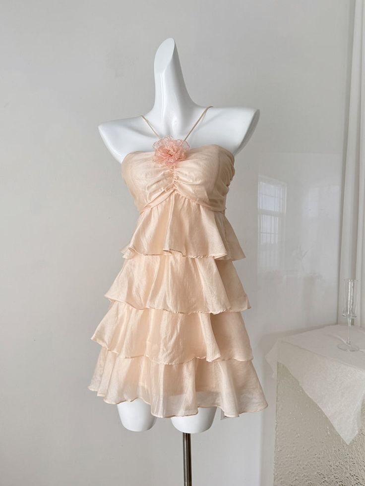 Vestido de fiesta corto de gasa con escote halter y corte en A color champán, vestido de regreso a casa y vestido de cumpleaños GG3120