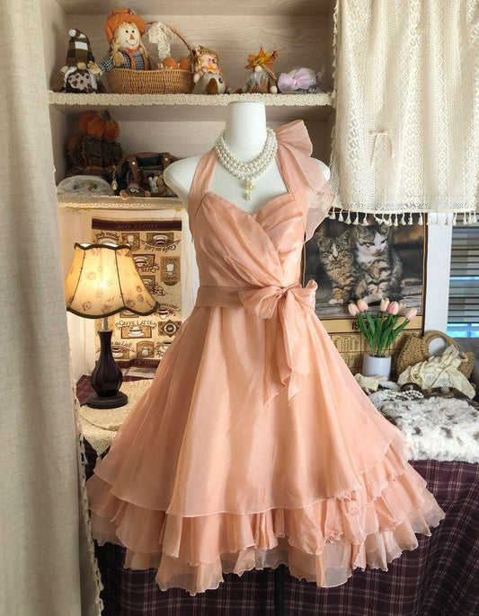 Vestido de fiesta corto de gasa con cuello halter, corte A, único, para regreso a casa y cumpleaños GG3123