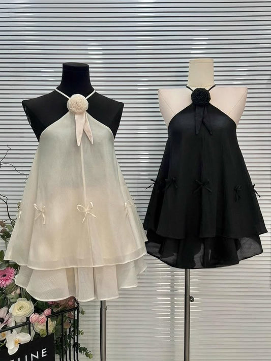 Vestido de fiesta corto de gasa con cuello halter, corte A, para regreso a casa y cumpleaños GG3127
