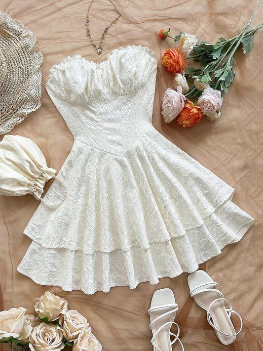 Vestido de fiesta corto de satén sin tirantes, corte A, para regreso a casa y cumpleaños GG3130