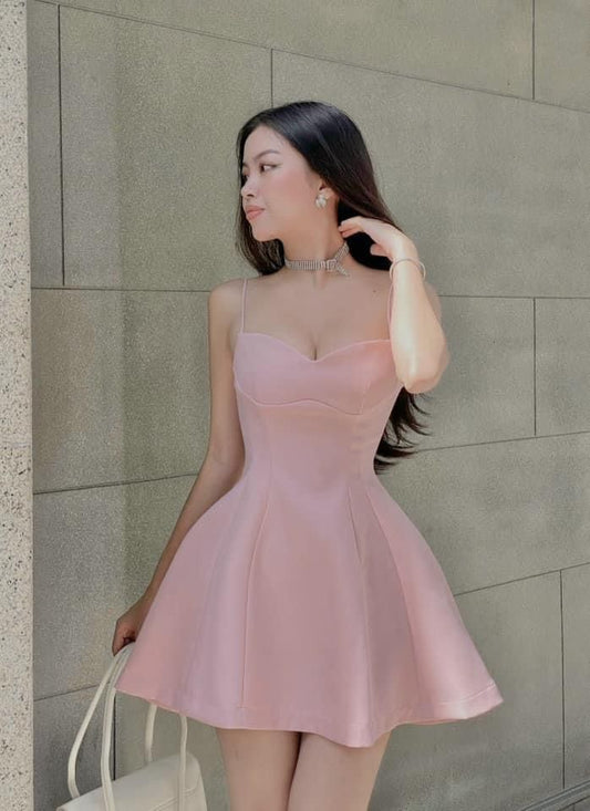 Vestido de fiesta corto de satén rosa con tirantes finos, corte A, para regreso a casa y cumpleaños GG3157