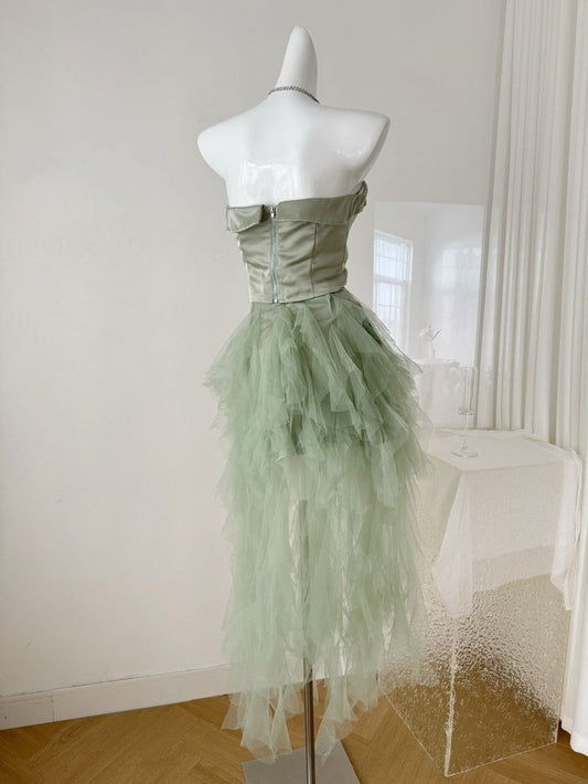 Vestido de fiesta corto de tul satinado sin tirantes, corte A, único, para regreso a casa y cumpleaños GG3178