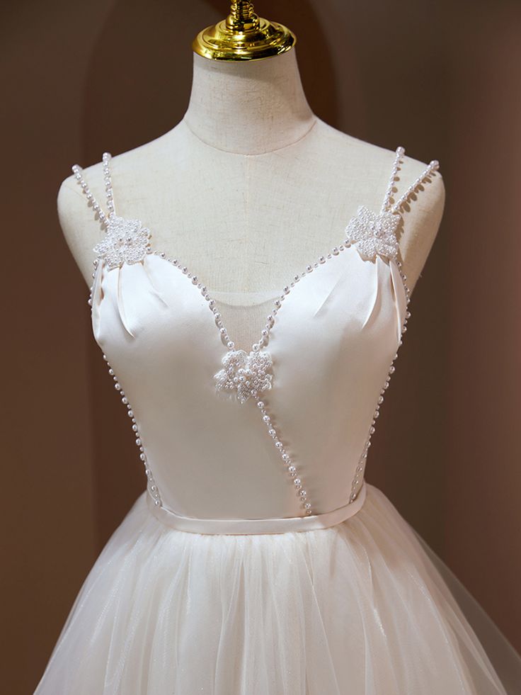Vestido de fiesta corto con tirantes finos, satén, tul y cuentas, corte A, para regreso a casa y cumpleaños, GG3180