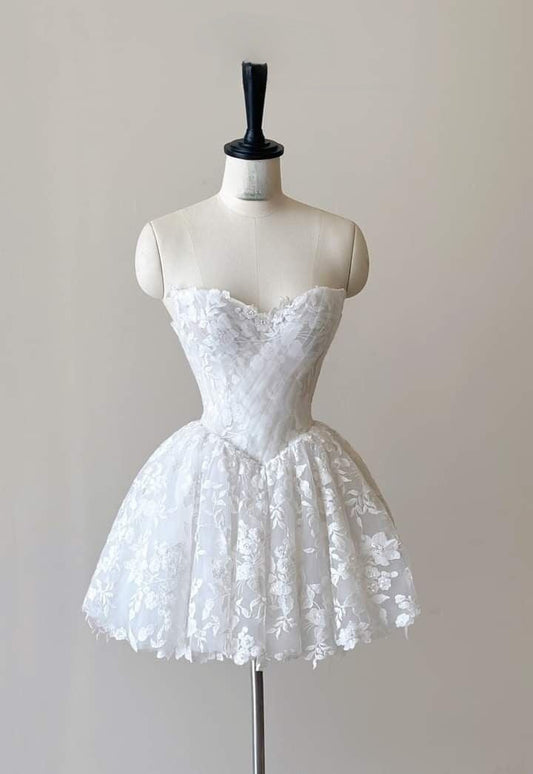 Vestido de fiesta corto elegante blanco de corte A con escote en forma de corazón y apliques de tul, vestido de bienvenida y vestido de cumpleaños GG3182