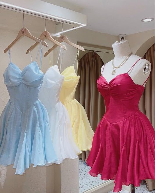 Vestido corto de satén con tirantes finos, corte A, para fiesta de bienvenida y cumpleaños, GG3183