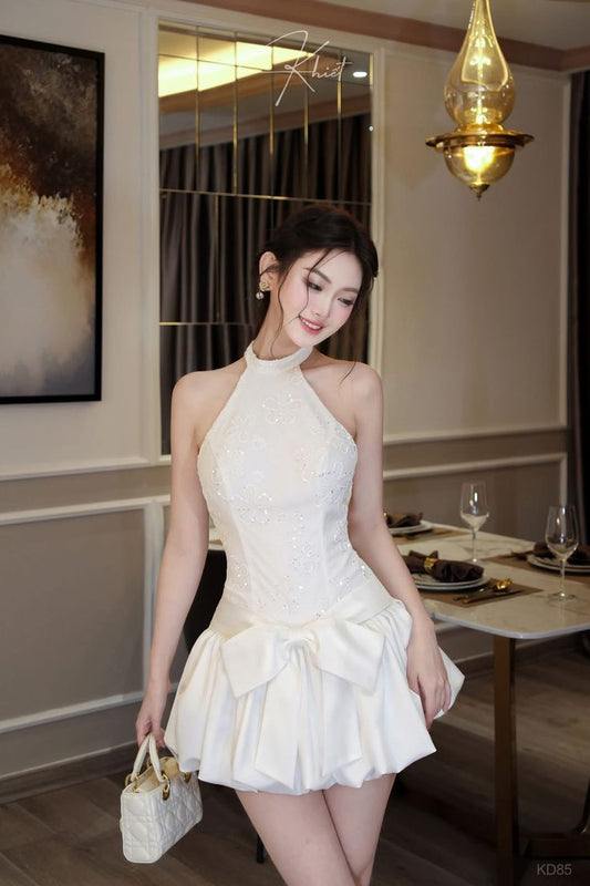 Vestido de fiesta corto de satén con cuello halter, corte A, para regreso a casa y cumpleaños GG3185