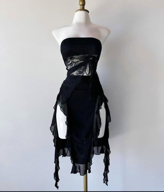 Vestido de fiesta corto de satén y tul, sexy, negro, sin tirantes, corte A, para regreso a casa y cumpleaños, GG3191