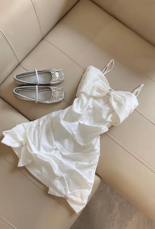 Vestido corto de satén blanco con tirantes finos, corte A, para fiesta de graduación, de cumpleaños, GG3205