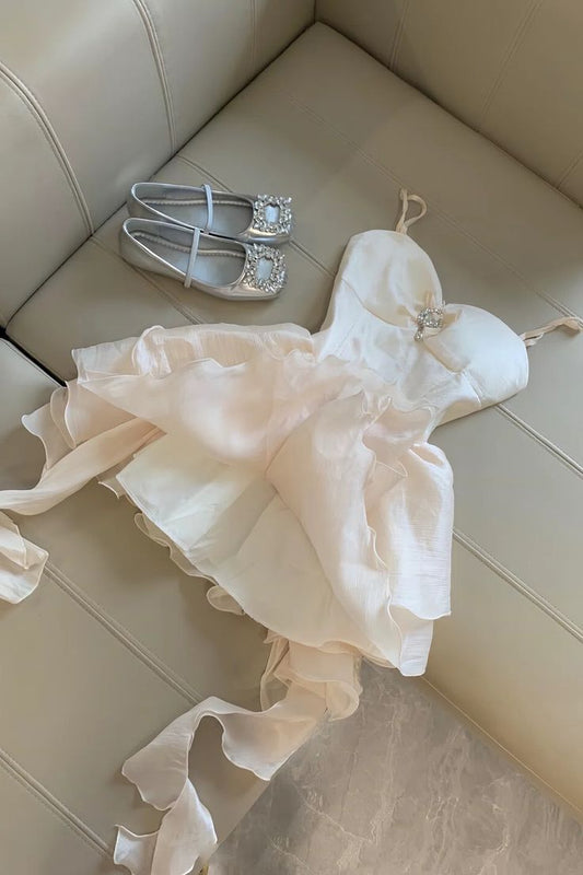 Vestido de fiesta corto de satén con tirantes finos, corte A, para regreso a casa y cumpleaños GG3206