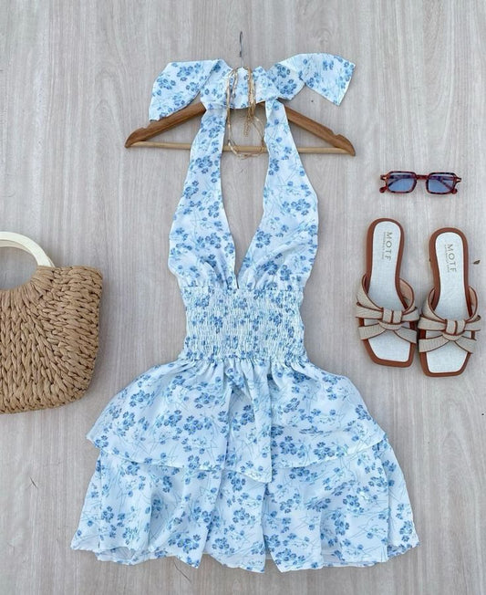 Vestido corto elegante de satén con escote en V, corte A, floral, para fiesta, regreso a casa y cumpleaños GG3208