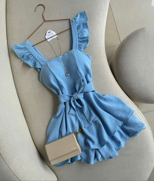 Vestido de fiesta corto de satén azul con corte en A, vestido de bienvenida y vestido de cumpleaños GG3209