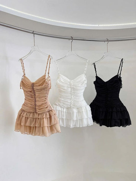 Vestido corto de gasa con tirantes finos, corte A, para fiesta de bienvenida y cumpleaños, GG3210