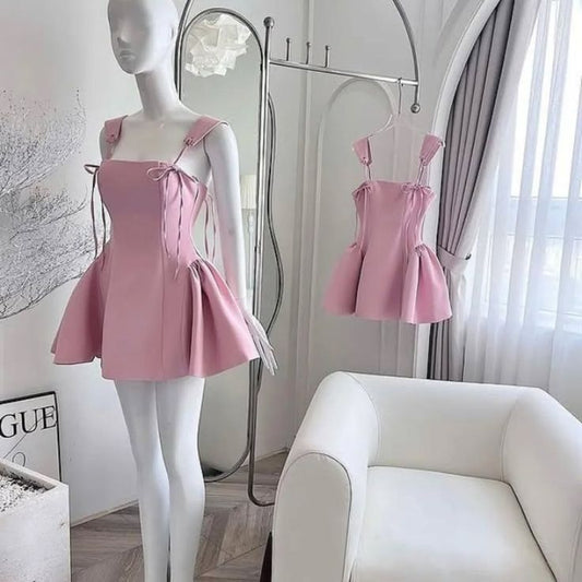 Vestido corto de satén rosa con tirantes finos, corte A, para fiesta de graduación, de cumpleaños, GG3213