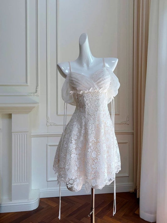 Vestido corto de fiesta, de tul, con encaje y tirantes finos, corte en A, para regreso a casa y cumpleaños, GG3222