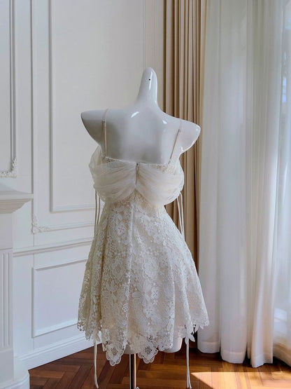 Vestido corto de fiesta, de tul, con encaje y tirantes finos, corte en A, para regreso a casa y cumpleaños, GG3222