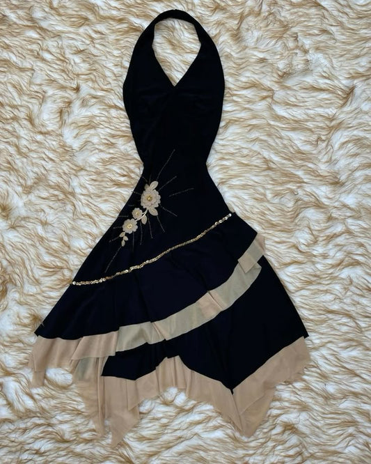 Vestido de fiesta corto de gasa con cuello halter y apliques, corte A, para regreso a casa y cumpleaños, GG3242