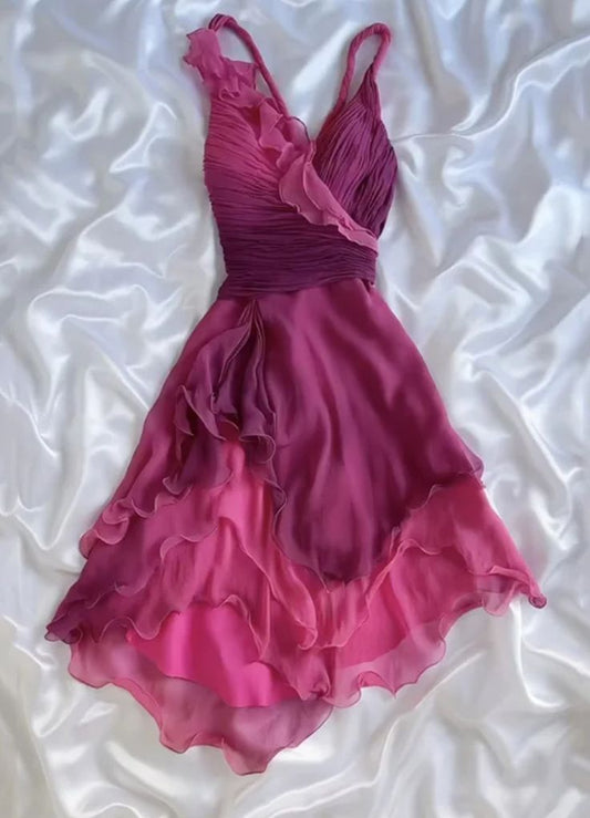 Vestido de fiesta corto de gasa con tirantes finos, corte A, para regreso a casa y cumpleaños, GG3246