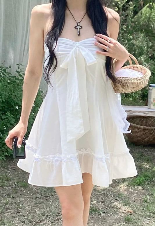 Vestido de fiesta corto de satén blanco, corte A, sin tirantes, para regreso a casa y cumpleaños, GG3256