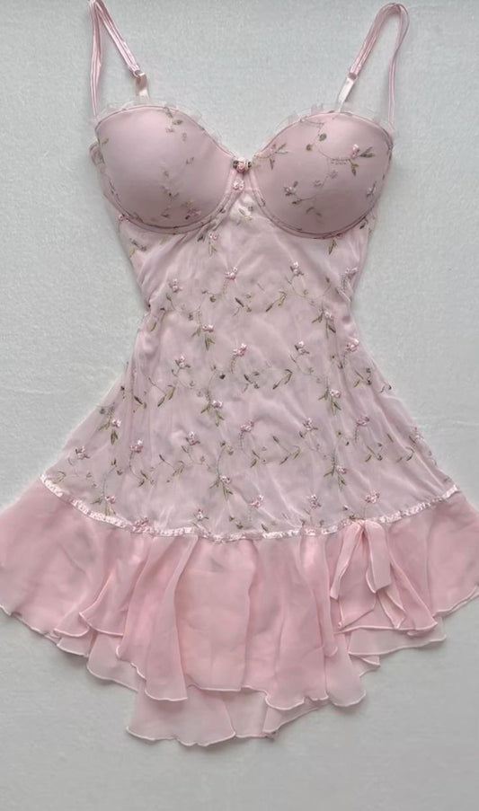 Vestido de fiesta corto de gasa rosa con tirantes finos, corte en A, apliques, para regreso a casa y cumpleaños GG3258
