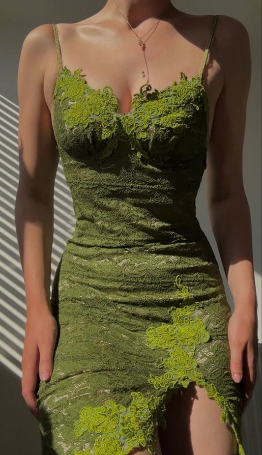 Vestido corto elegante de sirena con tirantes finos y abertura de encaje para fiesta, regreso a casa y cumpleaños GG3268