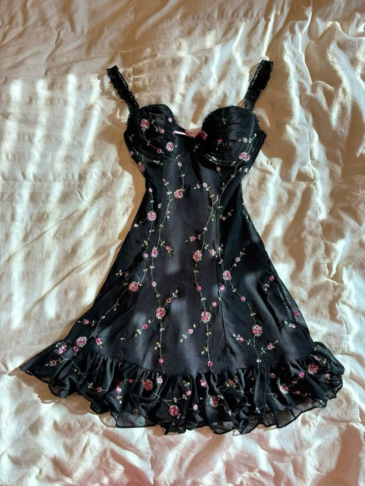 Vestido de fiesta corto negro de gasa con tirantes finos, corte A y apliques, para regreso a casa y cumpleaños, GG3270