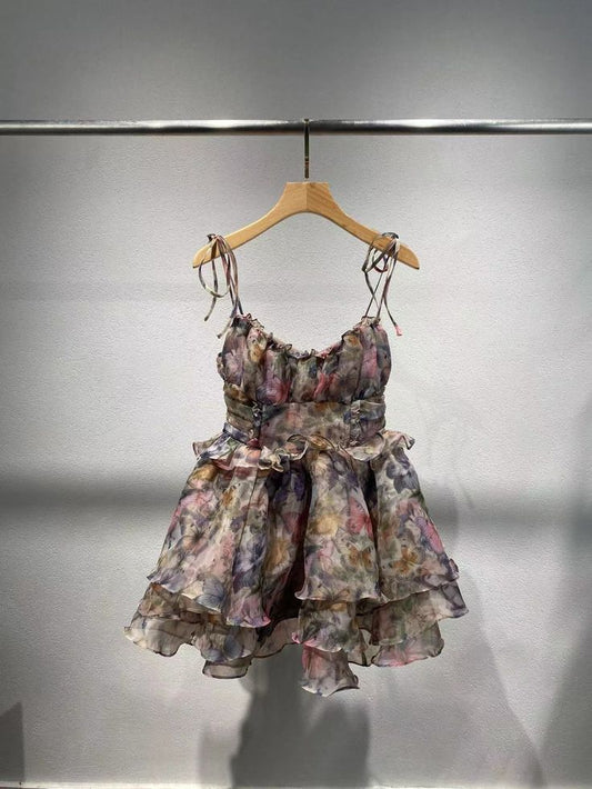 Vestido corto elegante de gasa con tirantes finos, corte A, para fiesta de bienvenida y cumpleaños GG3273