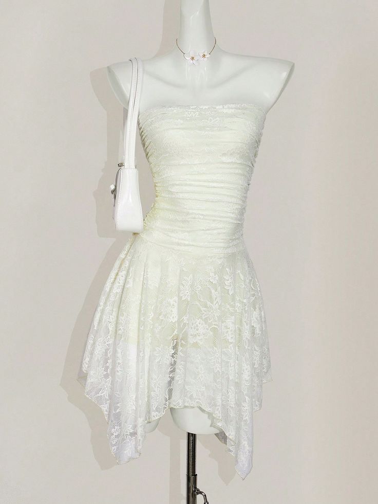 Vestido de fiesta corto de encaje sin tirantes, corte A, para regreso a casa y cumpleaños GG3286