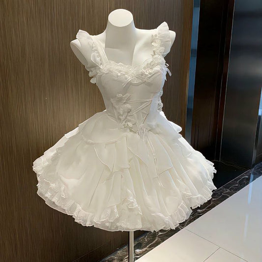 Vestido corto de gasa con tirantes finos y encaje para fiesta de graduación, regreso a casa y cumpleaños GG3294