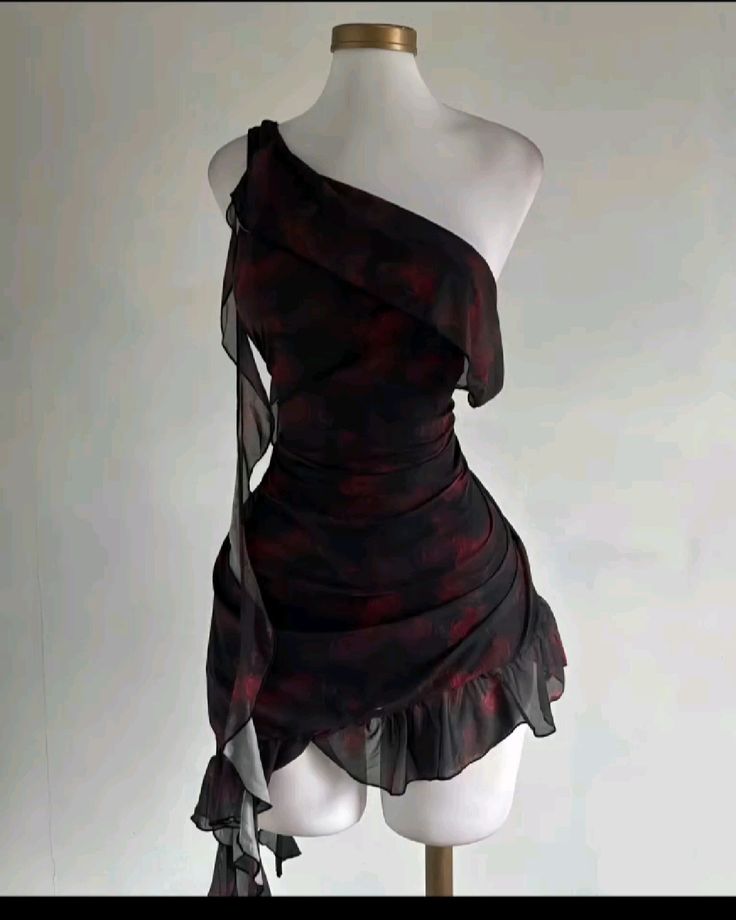 Vestido de fiesta corto de gasa con un hombro al descubierto, estilo sirena, con estampado floral, para regreso a casa y cumpleaños GG3306