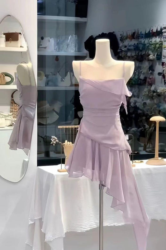 Vestido corto de gasa con tirantes finos, corte A, para fiesta de bienvenida y cumpleaños, GG3307