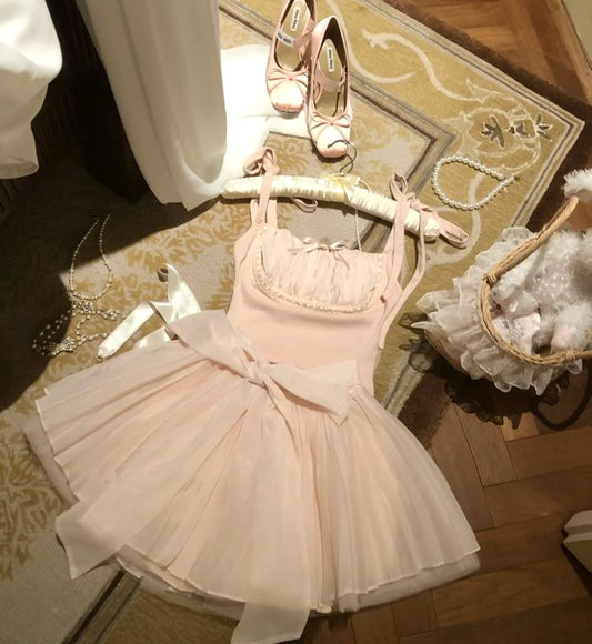 Vestido corto rosa de satén con tirantes finos, corte A y lazo, para fiesta de graduación, fiesta de bienvenida y cumpleaños, GG3322