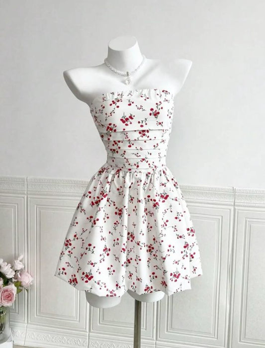 Vestido de fiesta corto de satén sin tirantes, corte A, para regreso a casa y cumpleaños GG3323