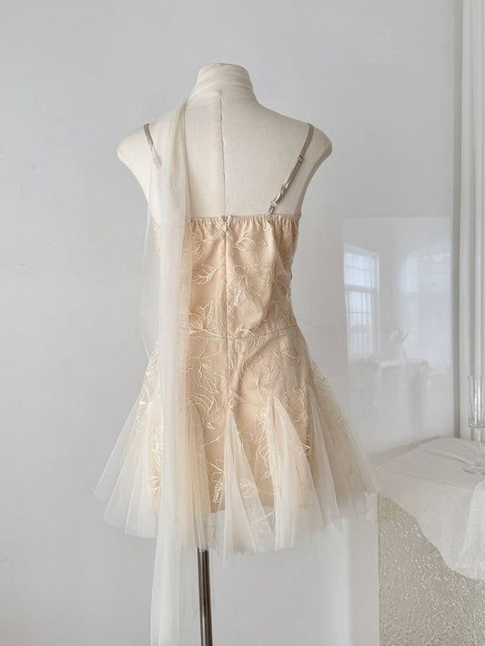 Vestido corto elegante de tul satinado con escote en A y tirantes finos, para fiesta de bienvenida y cumpleaños, GG3335