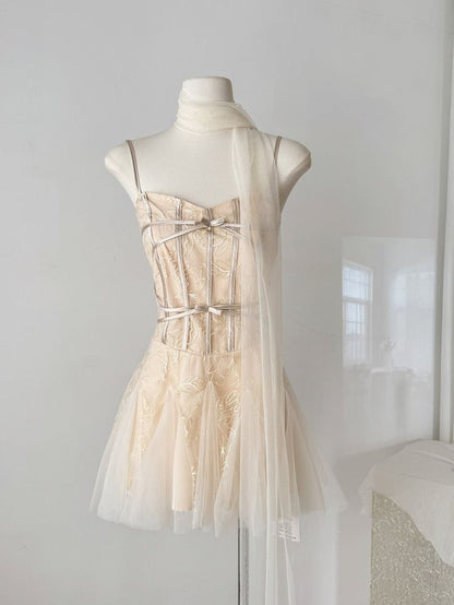 Vestido corto elegante de tul satinado con escote en A y tirantes finos, para fiesta de bienvenida y cumpleaños, GG3335