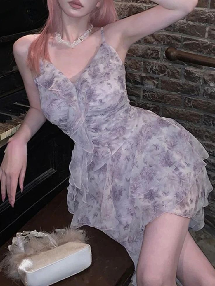 Vestido de fiesta corto de gasa con tirantes finos, corte en A, estampado, para regreso a casa y cumpleaños GG3358