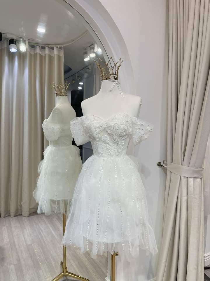 Vestido de fiesta corto blanco de tul con encaje y lentejuelas, corte en A, hombros descubiertos, para regreso a casa y cumpleaños GG3359