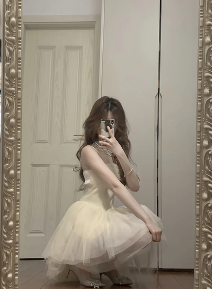 Vestido de fiesta corto de tul y gasa, sin tirantes, corte A, para regreso a casa y cumpleaños, GG3369
