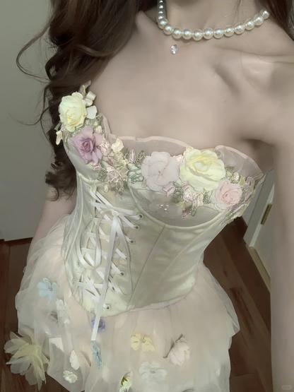 Vestido de fiesta corto con apliques de tul satinado, sin tirantes, corte A, para regreso a casa y cumpleaños, GG3370