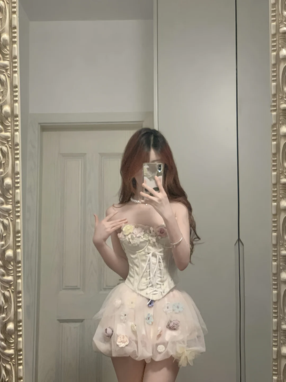 Vestido de fiesta corto con apliques de tul satinado, sin tirantes, corte A, para regreso a casa y cumpleaños, GG3370