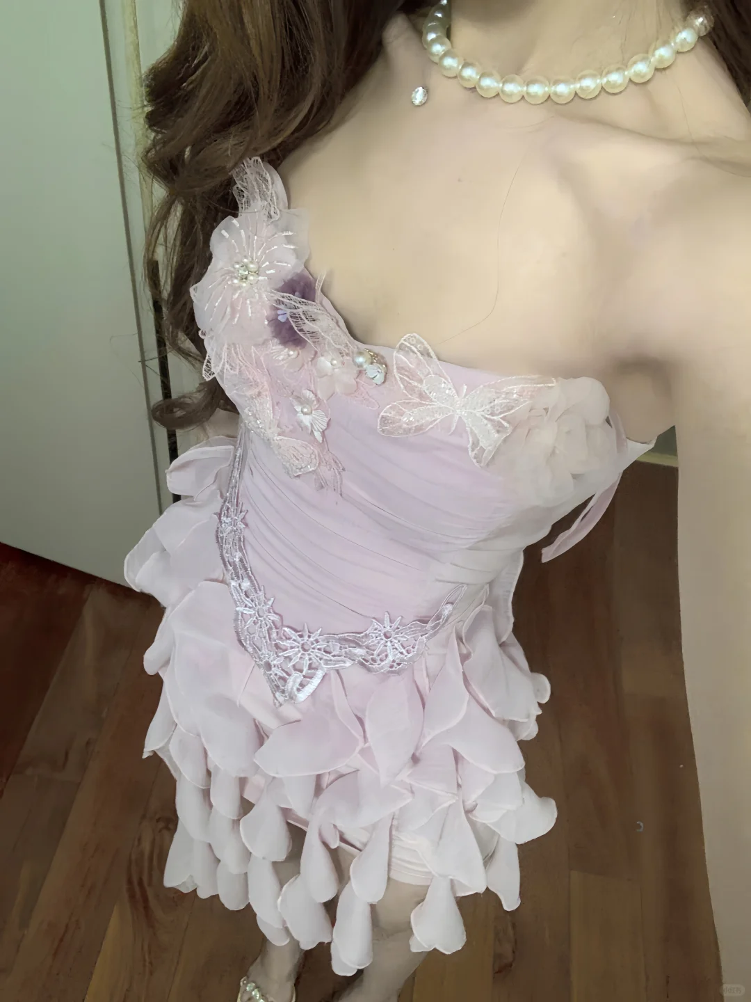 Vestido de fiesta corto rosa de gasa con volantes, corte A, sin tirantes, para regreso a casa y cumpleaños GG3371