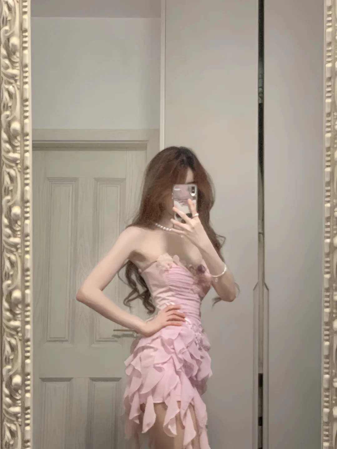 Vestido de fiesta corto rosa de gasa con volantes, corte A, sin tirantes, para regreso a casa y cumpleaños GG3371