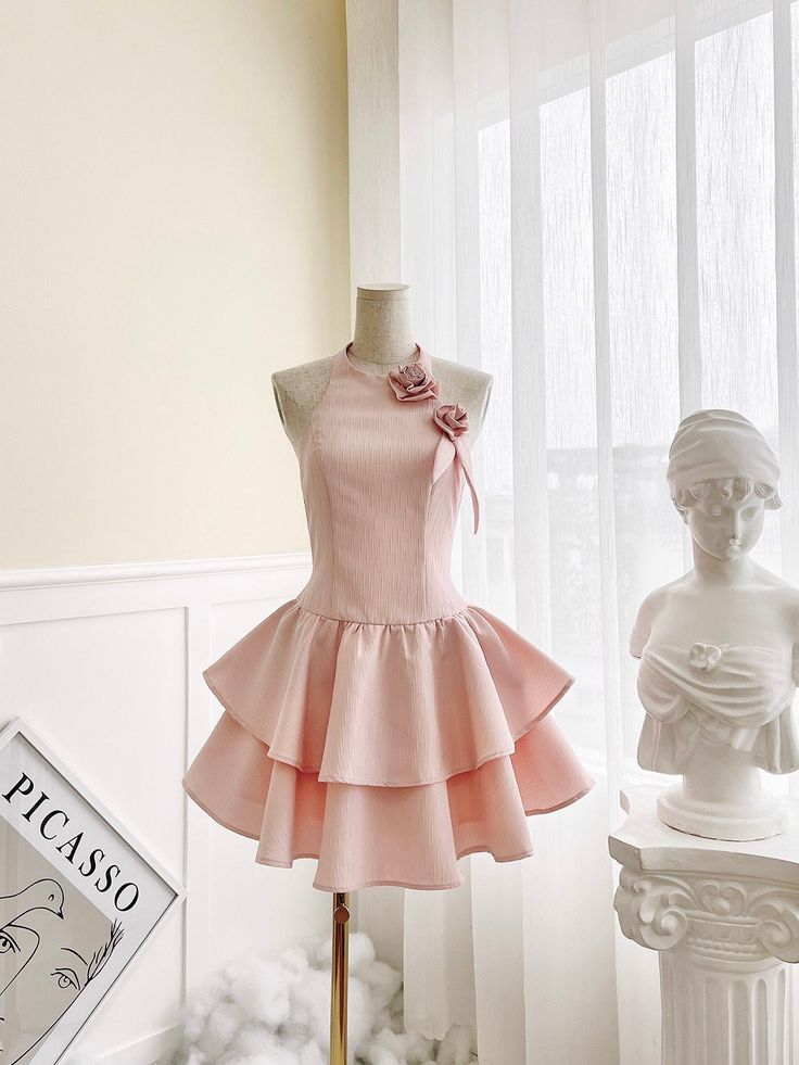 Vestido de fiesta corto de satén rosa con escote halter y corte en A, vestido de bienvenida y vestido de cumpleaños GG3379