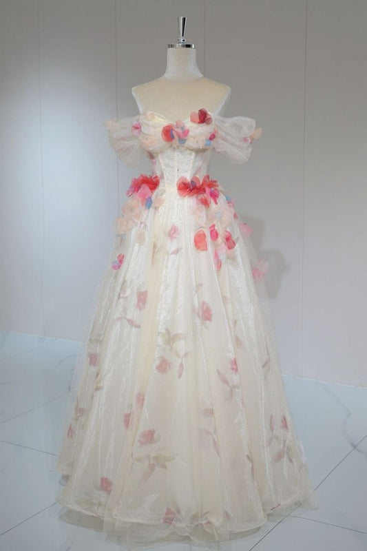 Vestido de fiesta largo elegante de tul con escote en forma de A y estampado floral 3D, corte en A, vestido de noche GG340