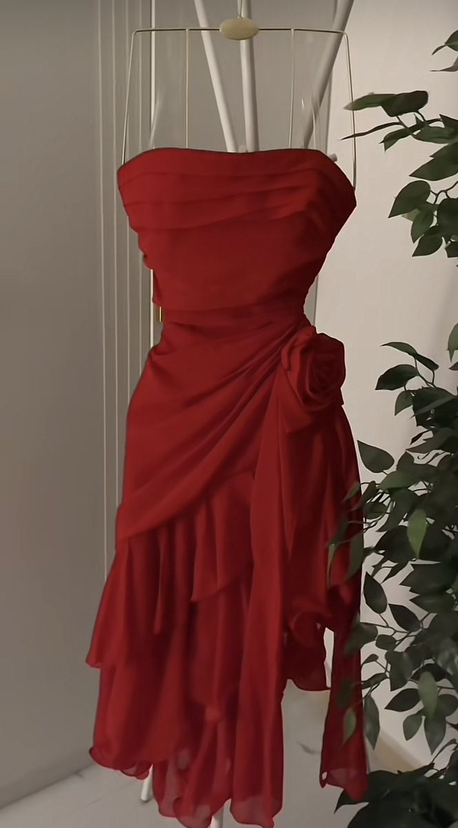 Vestido de fiesta corto de gasa rojo sin tirantes, corte A, para regreso a casa y cumpleaños GG3402