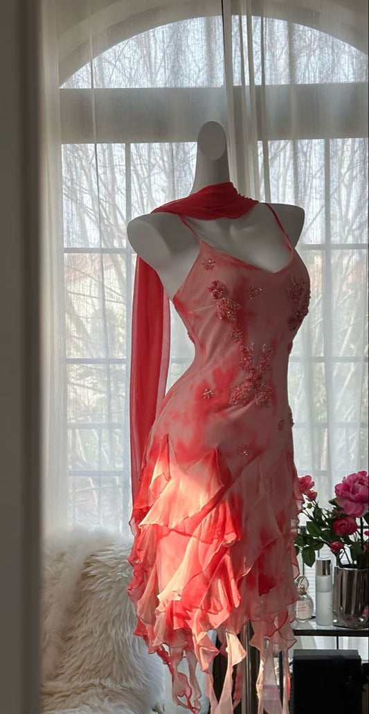 Unique A Line Spaghetti Straps Chiffon Sequin Ruffles Short Prom Dress,Homecoming Dress,Birthday Dress GG3403