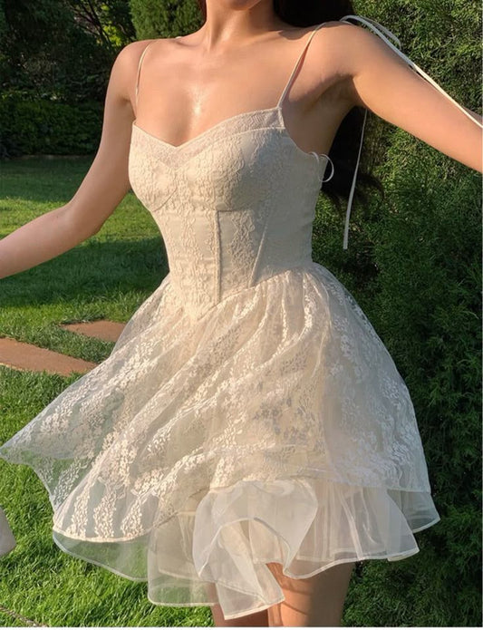 Pretty A Line Spaghetti Straps Tulle Lace Short Prom Dress,Homecoming Dress,Birthday Dress GG3413