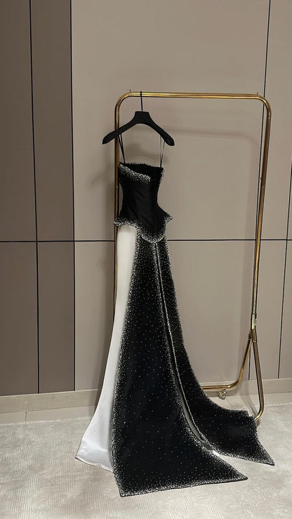 Gorgeous Mermaid Spaghetti Straps Satin Beaded Long Prom Dress,Party Dress,Evening Dress GG3424