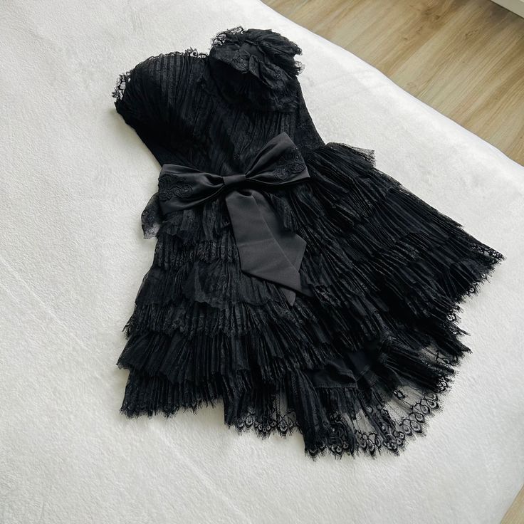 Vestido de fiesta corto de tul negro sin tirantes, corte A, con lazo, para regreso a casa y cumpleaños, GG3441